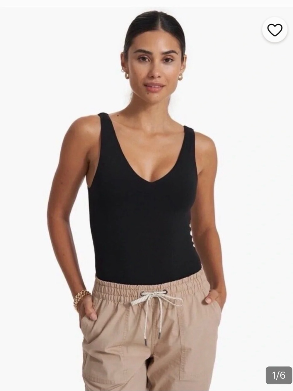 Vuori Halo Black Bodysuit Built in Shelf Bra Vneck Tank Top